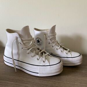 Converse White Leather Platform Size 7.5